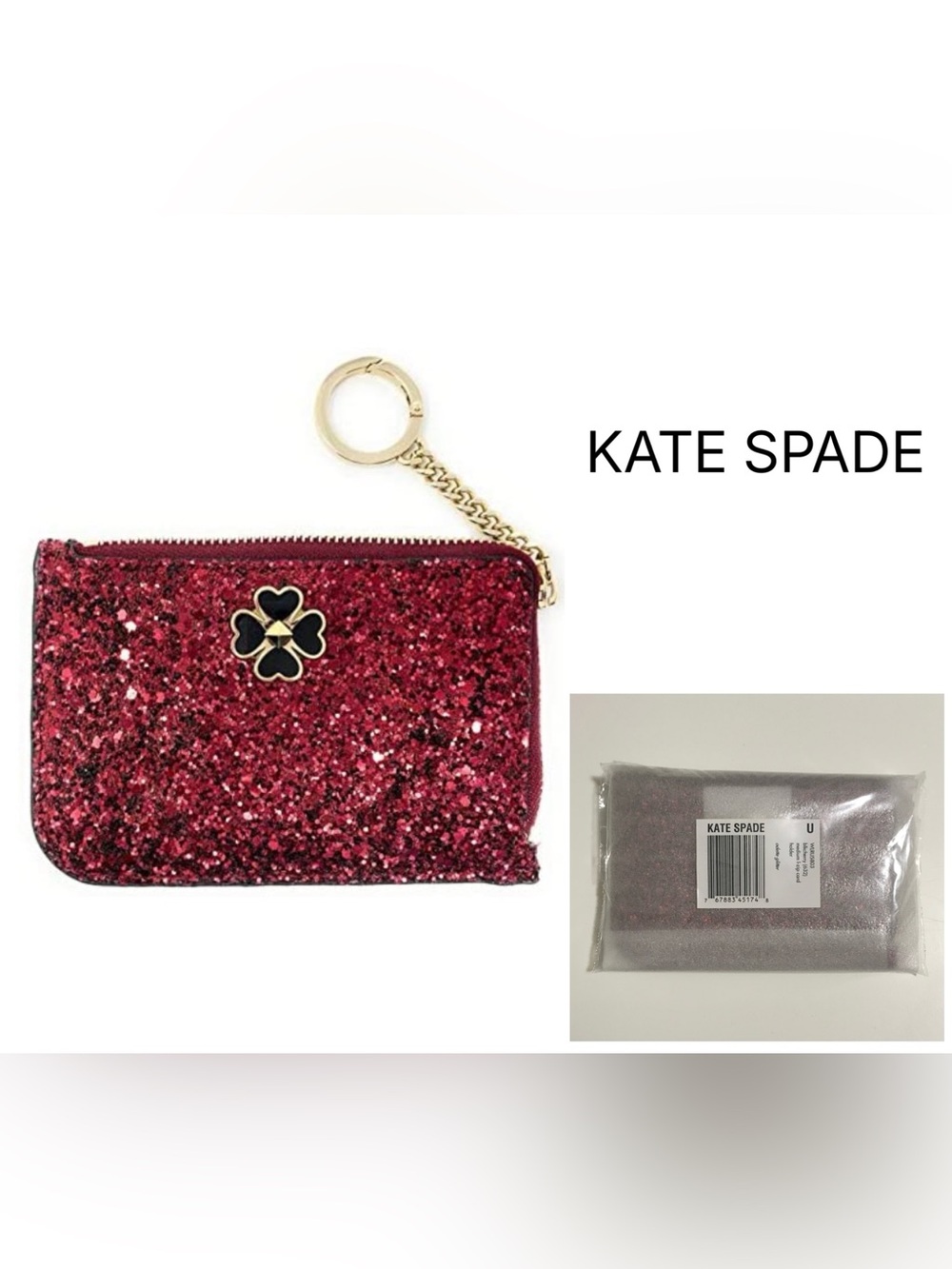 KATE SPADE - NWT - RED SPARKLE GLITTER CARD HOLDER WALLET KEYCHAIN / FOB